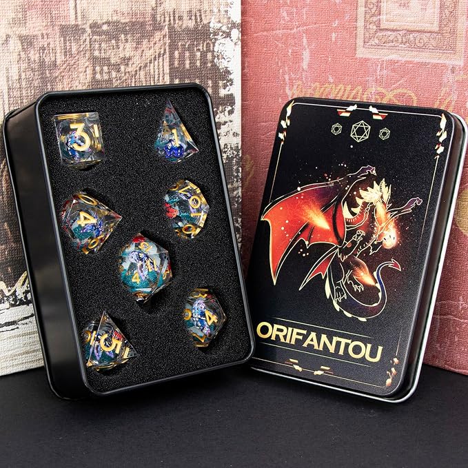 Butterfly DND Dice Blue Liquid Core Dice Set - Image 7