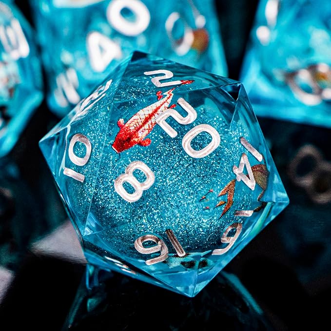 ARUOHHA Liquid Core DND Dice Set, Handmade RPG Koi Fish Dungeons Polyhedral by ARUOHHA