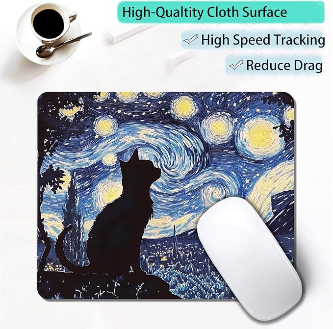 Starry Night Black Cat Custom Mouse Pad - Image 3
