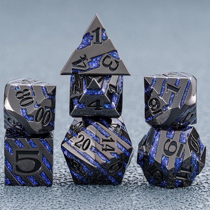 Anitque Metal Dice D&D, Metal Glitter Stripe Dice 7pcs Set - Image 7