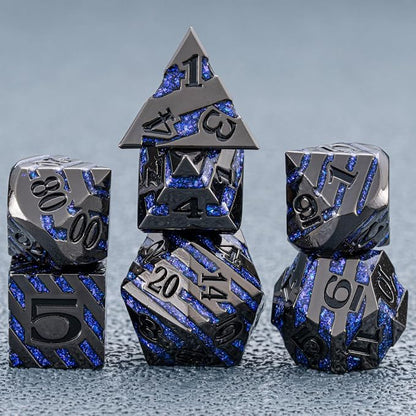 Anitque Metal Dice D&D, Metal Glitter Stripe Dice 7pcs Set - Image 7