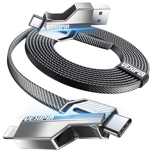 Vexipia 4-in-1 Long USB C Cable 60W 10FT Lightning Cable Fast Charging Flat by Vexipia