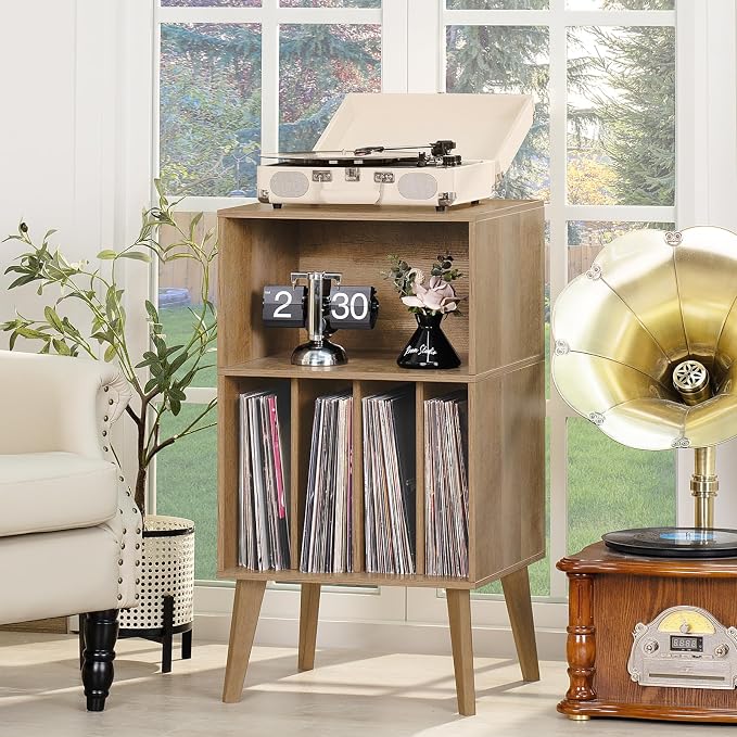 Lerliuo Record Player Stand, Oak Turntable Stand Holds up to 160 Albums - Image 5