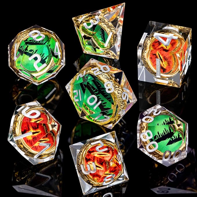 Magic Golden Ring DND Dice Set Sharp Edge Red Gaze Eye Resin Dice - Image 2