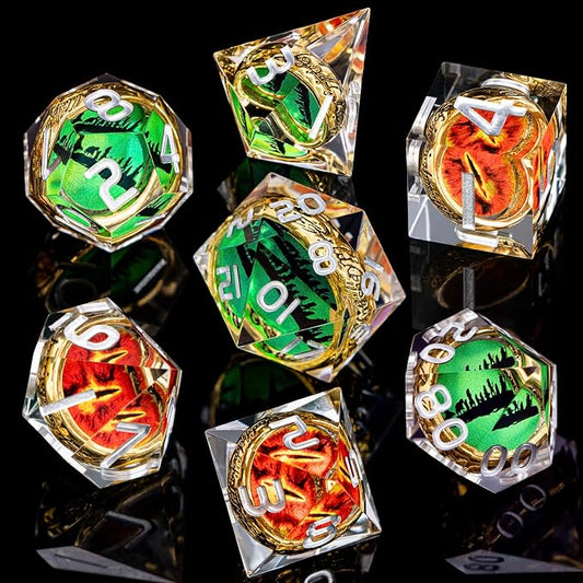 Magic Golden Ring DND Dice Set Sharp Edge Red Gaze Eye Resin Dice - Image 2