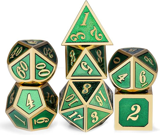 Metal Dice Set D&D, DNDND 7 Die Green DND Dice by DNDND