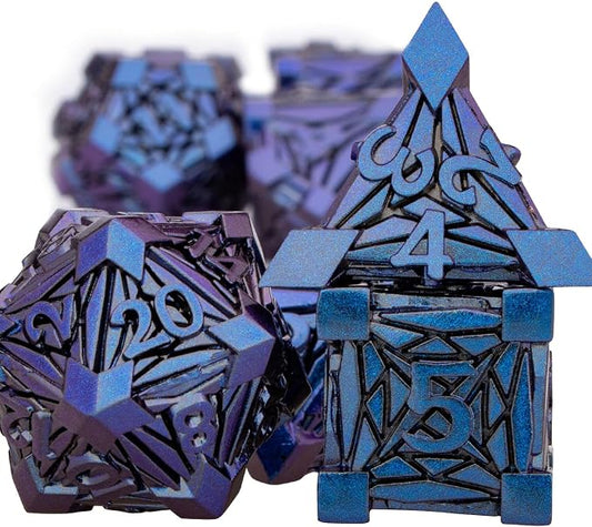 7PCS Metal DND Dice Set with Box, Debris RPG Blue Purple D and D Dice - Image 2