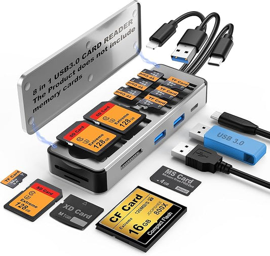 8in1 SD Card Reader, Aluminum Multi Memory Card Carrying Box by JOOPSHEE