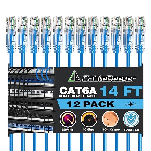 CableGeeker Patch Cables Cat6a 14ft Slim, Cat6 Ethernet Patch Cable 10G Support by CableGeeker