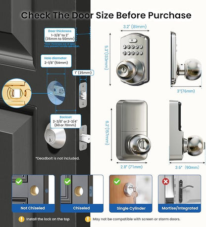 Veise KS03 Keypad Door Knob Lock, Keyless Entry Digital Lock - Image 8