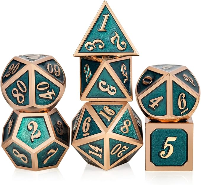 Teal D&D Metal Dice Set, DNDND 7 PCS Metallic Dungeons and Dragons Dice by DNDND