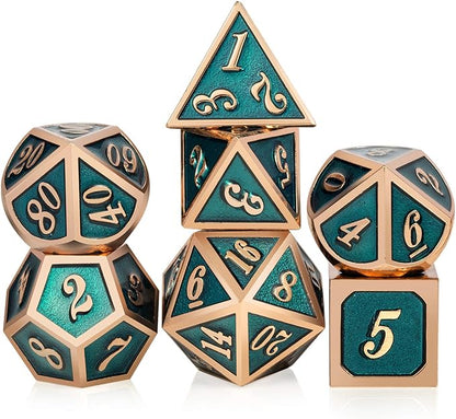 Teal D&D Metal Dice Set, DNDND 7 PCS Metallic Dungeons and Dragons Dice by DNDND