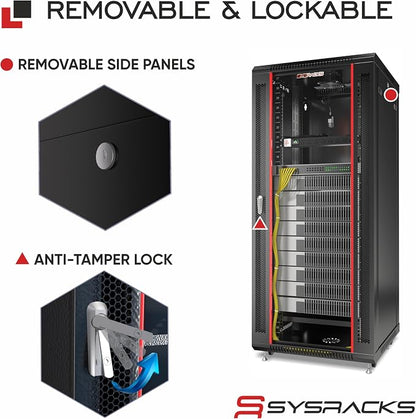 22U Wall Mount Server Rack Cabinet 24” Deep, 19” Network & AV Enclosure - Image 5