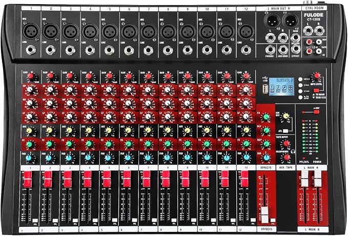 12 Channel Audio Mixer, Professional Music Mixer Board DJ Mixing Console by FULODE