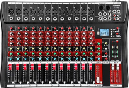 12 Channel Audio Mixer, Professional Music Mixer Board DJ Mixing Console by FULODE