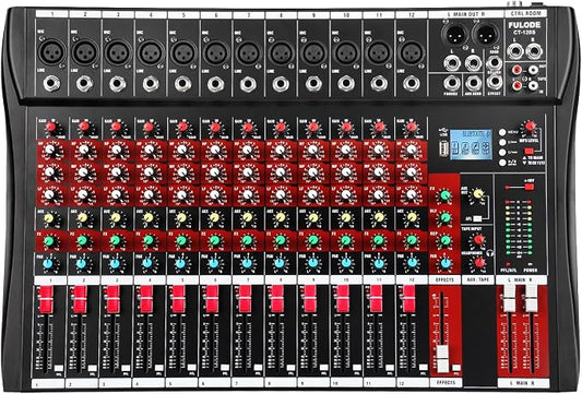 12 Channel Audio Mixer, Professional Music Mixer Board DJ Mixing Console by FULODE