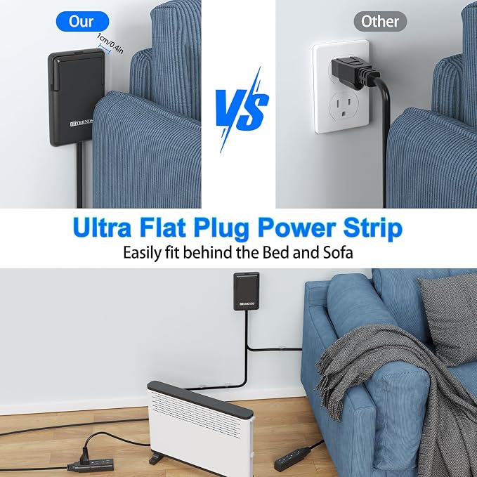 6FT Ultra Flat Plug Dual Extension Cord - Image 3