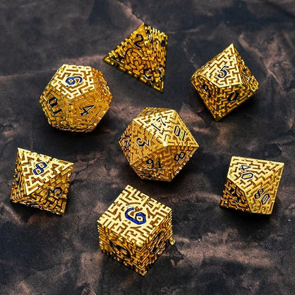 Golden Metal Hollow DND Dice Set Metallic Luster Maze Design - Image 8