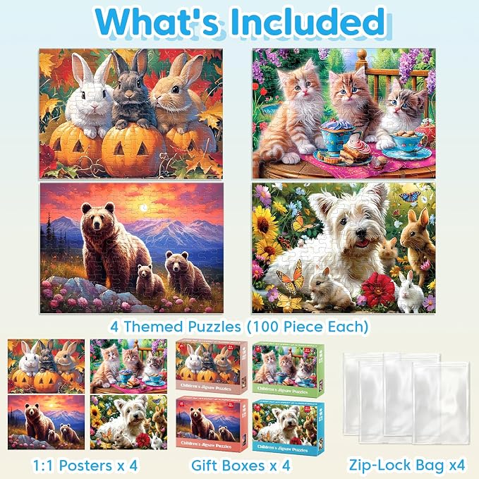 4 Packs 100 Piece Puzzles for Kids Ages 4-6 - Image 2