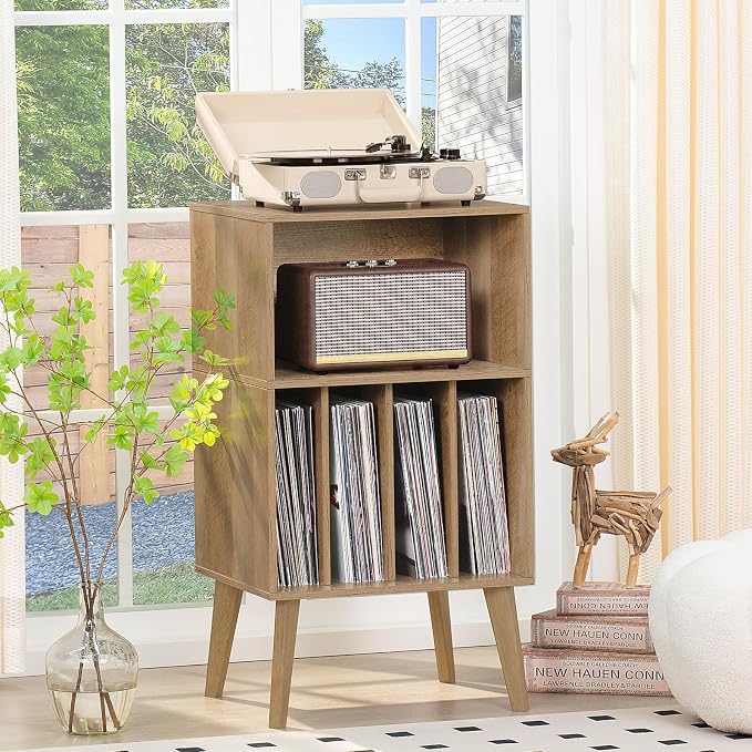 Lerliuo Record Player Stand, Oak Turntable Stand Holds up to 160 Albums - Image 4