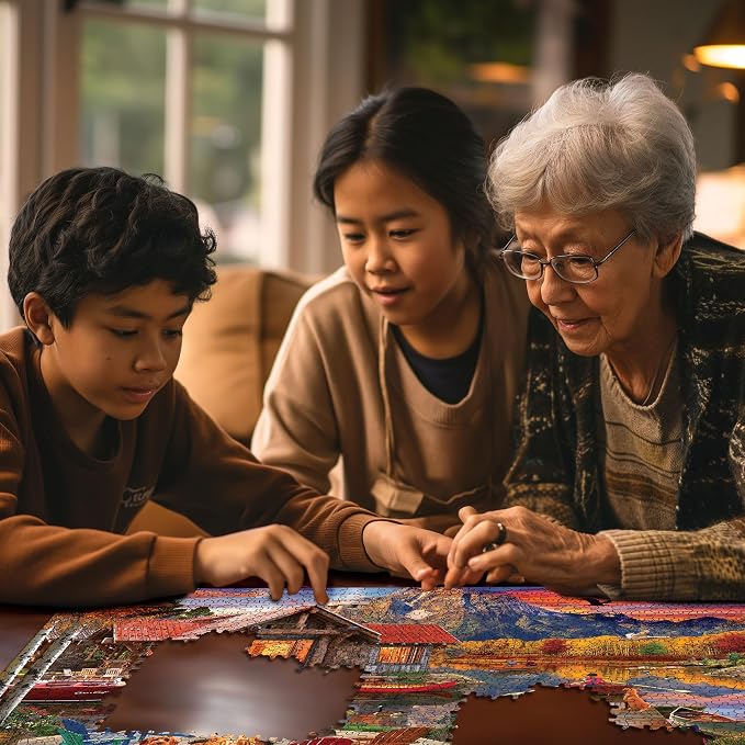 White Mountain Family Retreat Fall Puzzles 1000 Pieces Scenic Lake Cabin Puzzle - Image 5
