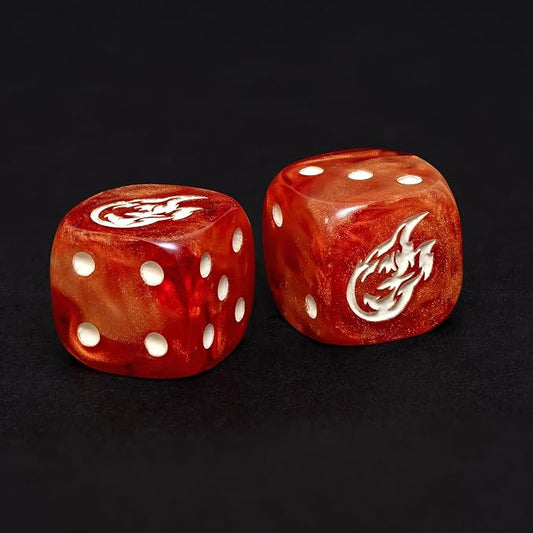 Fireball D6 Dice Set – 10 x 16mm Red & Orange Pearl Dice by DiceBell