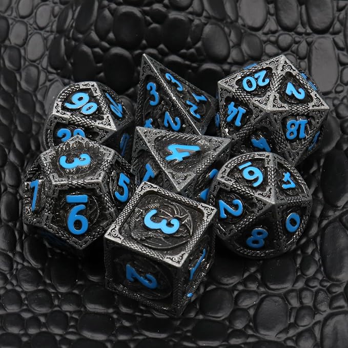 Haxtec Metal DND Dice Set Black Blue Dragon D&D Dice Set - Image 5