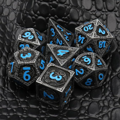 Haxtec Metal DND Dice Set Black Blue Dragon D&D Dice Set - Image 5