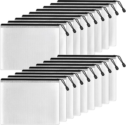 SUNEE Plastic Mesh Zipper Pouch 6x9 in, Extra Large Water-Resistant Zip Bag by SUNEE