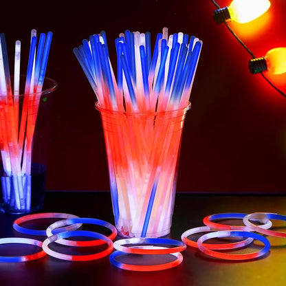 JOYIN 144 Pcs 4th of July Glow Sticks Bulk, Lightup Bracelet Necklace - Image 8