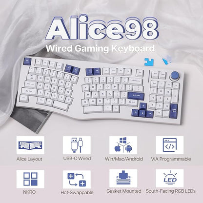 Feker Alice98 Ergonomic 98 Keys Custom Mechanical Keyboard, VIA Programmable - Image 2