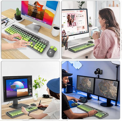Wireless Keyboard and Mouse Combo, 104 Round Keys Cute Colorful Keyboard and - Image 7
