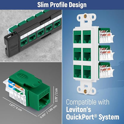 Everest 45° Angled RJ45 Cat6 Keystone Jacks 50-Pack in Green - Image 7