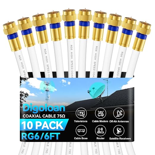 Coaxial Cable 6ft 10Pack, RG6 Coax Cable Cord Extender by Unknown