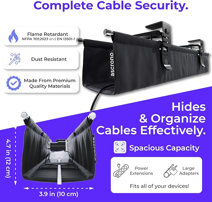 Ascrono Original No Drill Under Desk Cable Management Tray 53.9" - Image 6