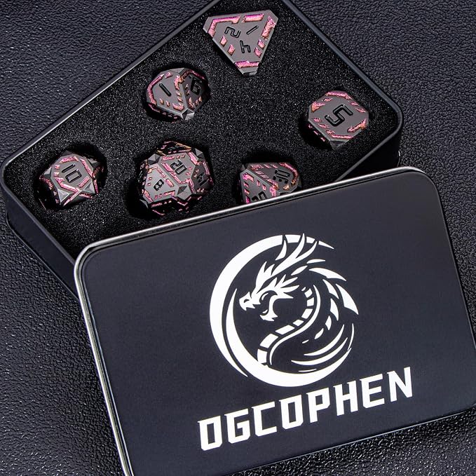 Metal DND Sci-fi Dice Set 7PCS Stripe Polyhedral Dice - Image 7