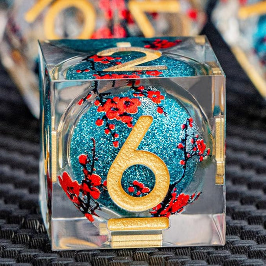 ARUOHHA DND Resin Dice Plum Blossom Liquid Core Dice Golden Blue Sharp Edged by ARUOHHA