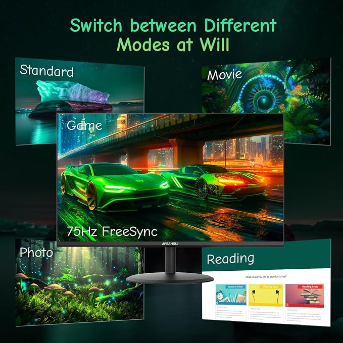 SANSUI Computer Monitor 24 inch IPS Eye Care 1080P Display HDMI, VGA Ports - Image 3