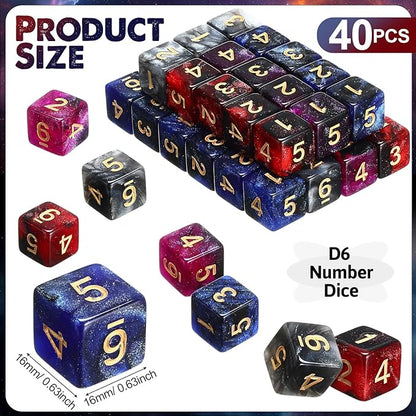 Poen 40 Pcs 16mm Dice Set Bulk, 6 Sided Standard Colored Dices - Image 3