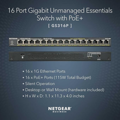 NETGEAR 16-Port PoE+ Gigabit Ethernet Unmanaged Essentials Switch - - Image 2