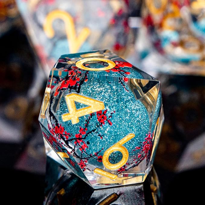 Plum Blossom DND Dice Blue Liquid Core Dice Set - Image 5