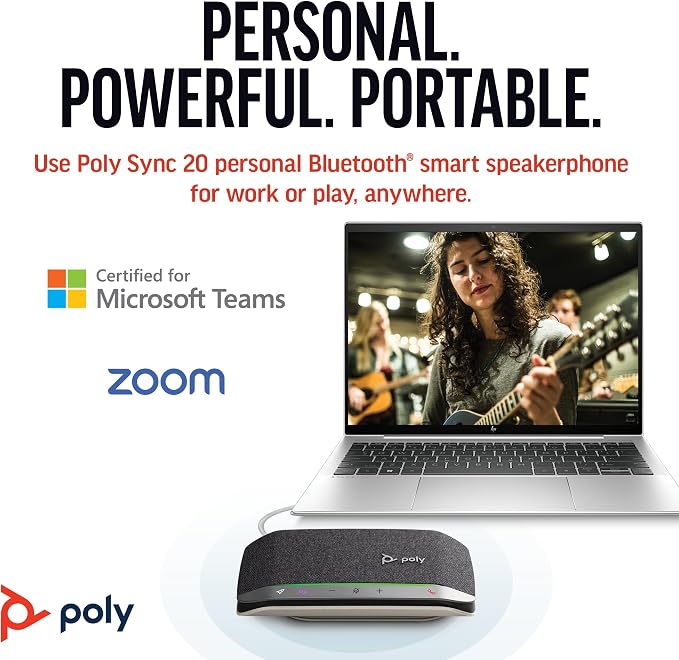 Poly Sync 20 USB-C Personal Portable Smart Speakerphone – Long Battery Life – - Image 2