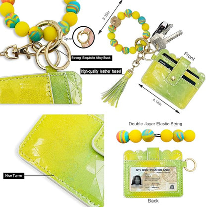 Keychain Wallet Wristlet Small Credit Card Holder Bracelet Key Chain Purse - Image 3
