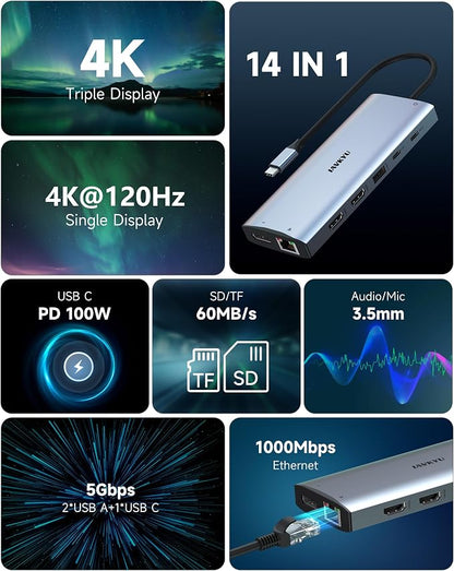 USB C Docking Station 3 Monitors 4K@60Hz, 14-in-1 Laptop Docking Station - Image 7