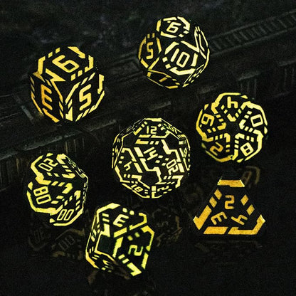 Metal DND Sci-fi Dice Set 7PCS Luminous Orange Stripe Polyhedral Dice - Image 3