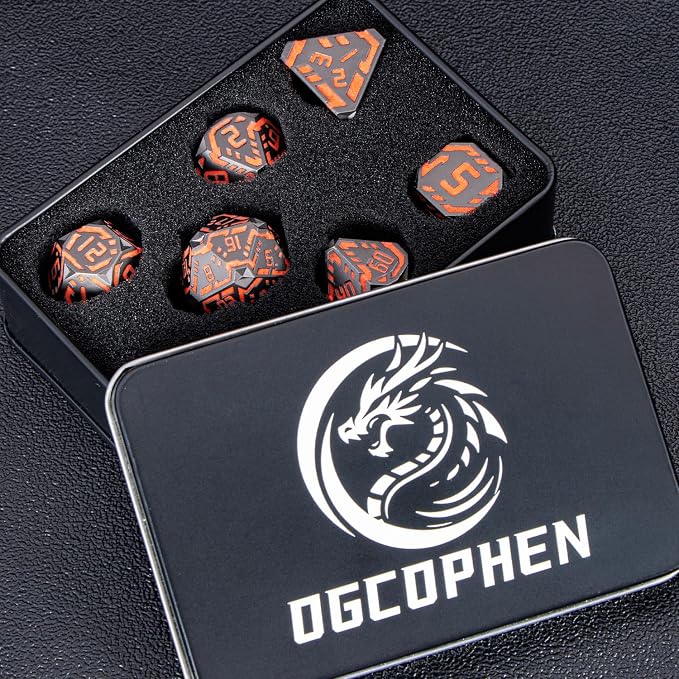 Metal DND Sci-fi Dice Set 7PCS Luminous Orange Stripe Polyhedral Dice - Image 7