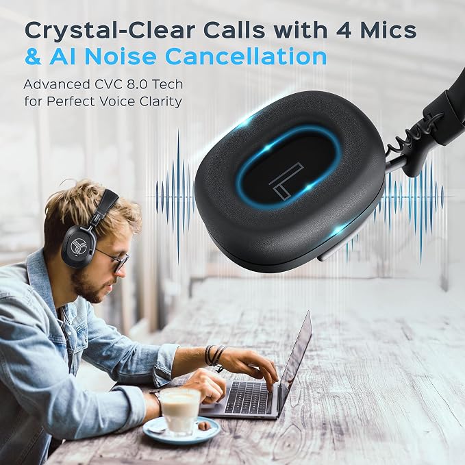 TREBLAB U5 - Hybrid Active Noise Cancelling Headphones Over-Ear, Deep Bass - Image 6