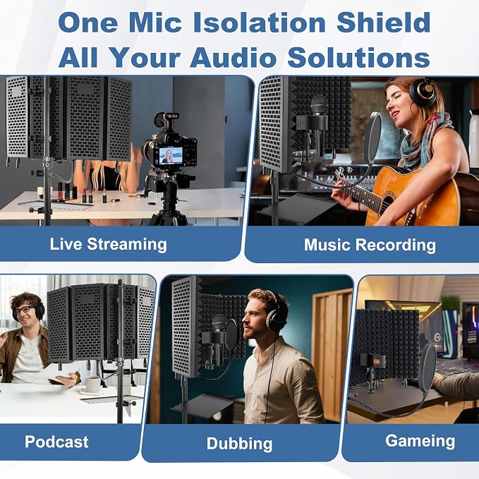 Studio Microphone Stand with Isolation Shield & Pop Filter, 5-Sided Tri-Layer - Image 9