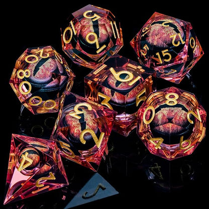 ARUOHHA DND Resin Dice Dragon Eye Dice Liquid Core Red Sharp Edged Dice Set - Image 6