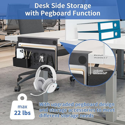 LUKETURE Desk Side Storage, No Drill Laptop Side Desk Mount, Steel Hanging - Image 2